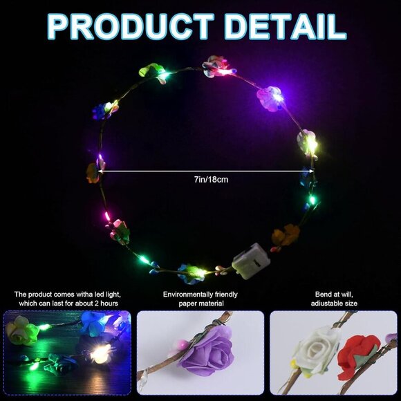 LED Flower Crown Headbands 30pcs Glow Floral Wreaths for Weddings Parties main image 4